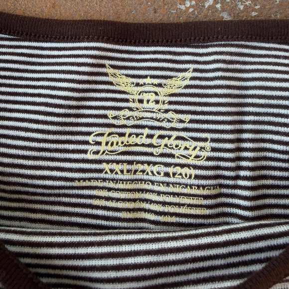 Y2K brown striped oversized 3/4 sleeve t-shirt / size s-L - Picture 6 of 6